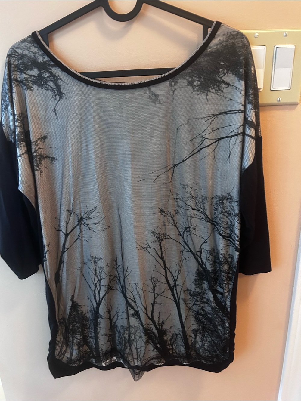 Gorgeous designer blouse for Halloween with unique tulle art in black/ beige.